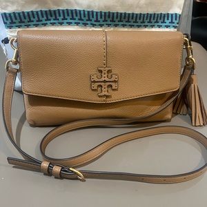 Tory Burch McGraw pebbled leather crossbody.